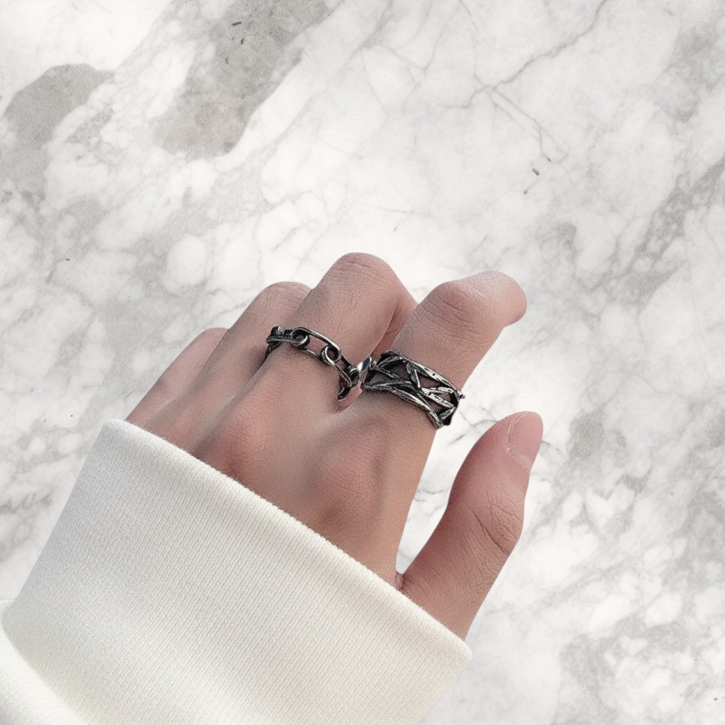 Champion of God Crown of Thorns ring with a unique thorny branch design in antique silver.