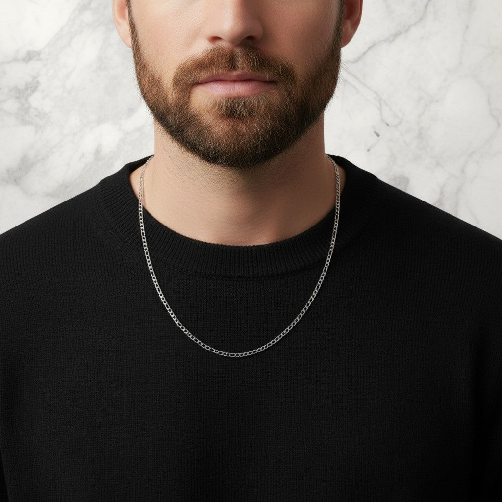 Championofgod 3mm Figaro chain necklace for men, silver-tone metal, classic link design.