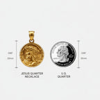 championofgod gold Jesus quarter necklace pendant, 20mm diameter, detailed profile of Jesus.
