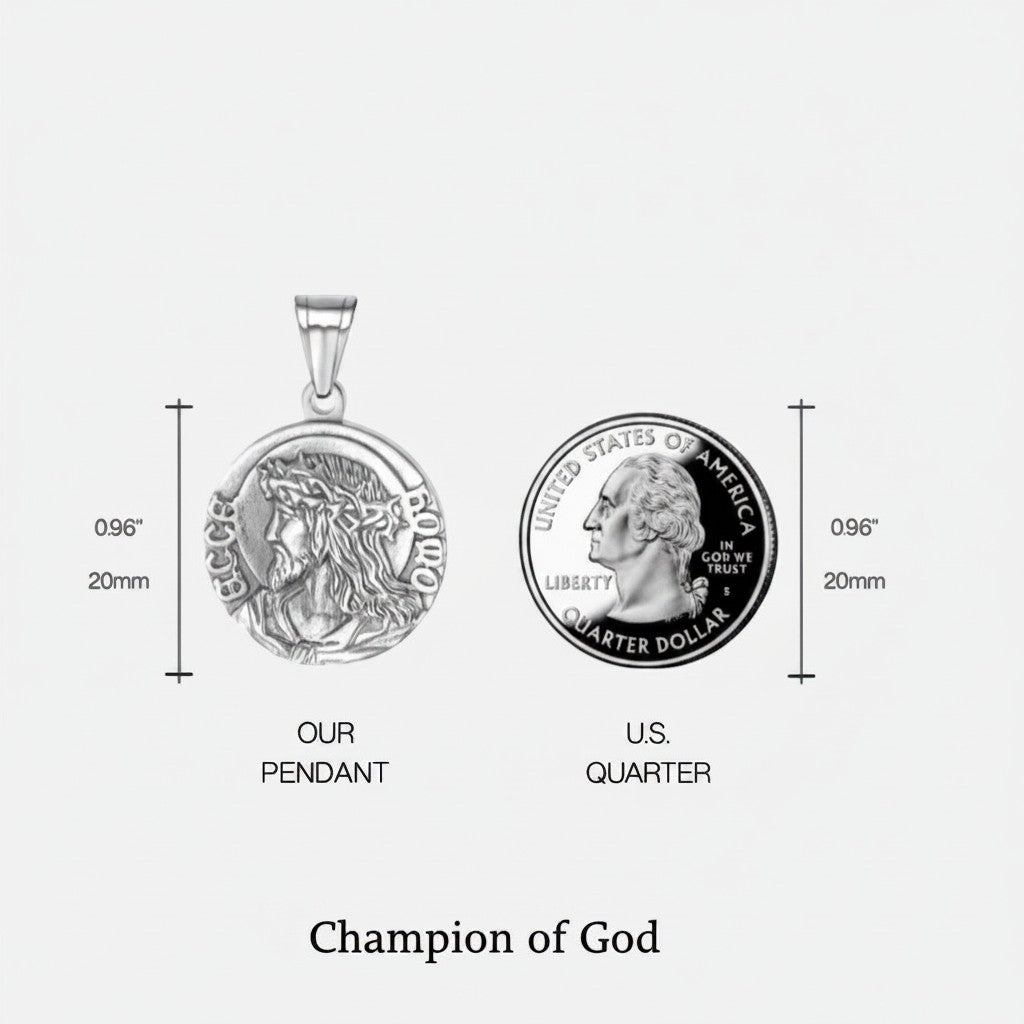 Championofgod King of Kings pendant necklace featuring Jesus Christ's profile, 20mm diameter.