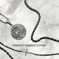 Championofgod silver Jesus medallion necklace with a cross charm and rope chain. Gift set.